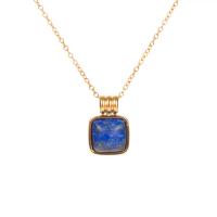 Titanium Steel Necklace with Blue Goldstone & Green Aventurine with 2inch extender chain Square 18K gold plated oval chain & for woman Length Approx 15.7 Inch Sold By PC