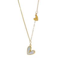 Titanium Steel Necklace, with White Shell, with 2inch extender chain, Heart, gold color plated, fashion jewelry & for woman, 11x11x2mm, Length:Approx 15.7 Inch, Sold By PC