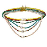 cristal colar, with Pérolas de água doce & Aço inoxidável 304, with 2inch extender chain, joias de moda & para mulher, mais cores para a escolha, comprimento Aprox 15 inchaltura, vendido por PC
