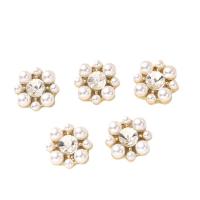 DIY Jewelry Supplies Zinc Alloy with Plastic Pearl Flower gold color plated with rhinestone Sold By PC