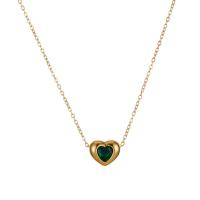 Titanium Steel Necklace, with 2inch extender chain, Heart, 18K gold plated, oval chain & micro pave cubic zirconia & for woman, 9x10.50x6mm, Length:Approx 15.7 Inch, Sold By PC