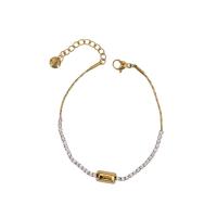 Partículas de aço pulseira, with 1.4inch extender chain, 18K banhado a ouro, para mulher & com strass, comprimento Aprox 6.7 inchaltura, vendido por PC