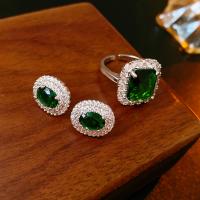 Brass Jewelry Set fashion jewelry & micro pave cubic zirconia & for woman green nickel lead & cadmium free Sold By PC