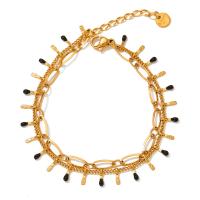 Aço inoxidável 304 pulseira, with 3cm extender chain, joias de moda & para mulher & esmalte, dourado, comprimento Aprox 17 cm, vendido por PC