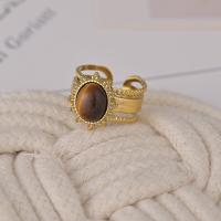 Anel de dedo de aço de partículas, Partículas de aço, with turquesa, joias de moda & para mulher, dourado, vendido por PC