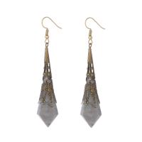Natural Gemstone Earrings, Labradorite, with Brass & 304 Stainless Steel, Conical, Vacuum Ion Plating, vintage & fashion jewelry & for woman, grey, 15-80mm, Sold By Pair