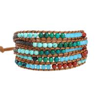 Gemstone Bracelets, Red Jasper, with Phoenix Turquoise & Wax Cord & Hematite & Tibetan Style, Round, silver color plated, fashion jewelry & multilayer & Unisex, mixed colors, Length:Approx 85 cm, Sold By PC