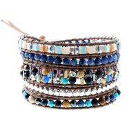 Gemstone Bracelets, with Wax Cord & Hematite & 304 Stainless Steel, fashion jewelry & multilayer & Unisex, mixed colors, Length:Approx 85 cm, Sold By PC