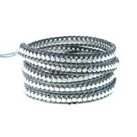 Brass Bracelet & Bangle, with leather cord & 304 Stainless Steel, silver color plated, fashion jewelry & multilayer & Unisex, silver color, nickel, lead & cadmium free, Length:Approx 85 cm, Sold By PC