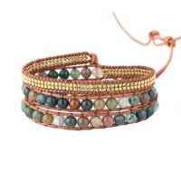 Indian Agate Bracelets, with leather cord & Hematite & Tibetan Style, Round, silver color plated, fashion jewelry & multilayer & Unisex, mixed colors, 6mm, Length:Approx 51 cm, Sold By PC