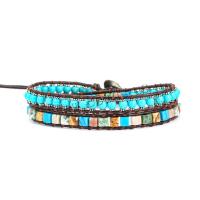 Gemstone Bracelets, Impression Jasper, with leather cord & Natural Turquoise & Tibetan Style, silver color plated, Double Layer & fashion jewelry & Unisex, mixed colors, Length:Approx 34 cm, Sold By PC