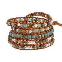 Gemstone Bracelets with leather cord & Brass & Zinc Alloy silver color plated fashion jewelry & multilayer & Unisex mixed colors Length Approx 85 cm Sold By PC