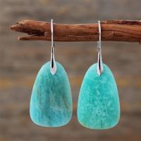 Natural Gemstone Earrings, ​Amazonite​, with Iron, silver color plated, fashion jewelry & for woman, blue, 15-40mm, Sold By Pair