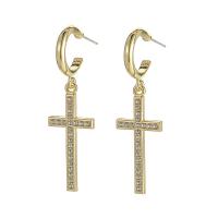 Zinc Alloy Drop Earrings Cross KC gold color plated fashion jewelry & for woman & with rhinestone nickel lead & cadmium free Sold By Pair