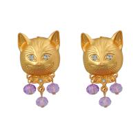 Zinc Alloy Drop Earrings with Acrylic Cat fashion jewelry & for woman & with rhinestone golden nickel lead & cadmium free Sold By Pair