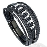 PU Leather Cord Bracelets, fashion jewelry & multilayer & Unisex, black, Length:Approx 8.27 Inch, Sold By PC
