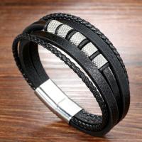 Bracelets cordon PU, cuir PU, bijoux de mode & multicouche & unisexe, noire, Longueur:Environ 8.27 pouce, Vendu par PC
