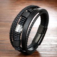 PU Leather Cord Bracelets, fashion jewelry & multilayer & Unisex, black, Length:Approx 8.27 Inch, Sold By PC