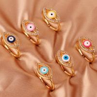 Evil Eye Jewelry Ring Finger, cobre, cromado de cor dourada, para mulher & esmalte & com strass, Mais cores pare escolha, níquel, chumbo e cádmio livre, 17x10mm, vendido por PC