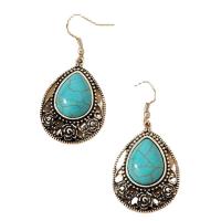Zinc Alloy Drop Earrings with turquoise Teardrop silver color plated fashion jewelry & for woman & hollow green Sold By Pair