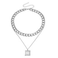 Mode-Multi-Layer-Halskette, Zinklegierung, mit Verlängerungskettchen von 10CM, Quadrat, plattiert, Doppelschicht & Modeschmuck & für Frau, keine, frei von Nickel, Blei & Kadmium, Länge ca. 37 cm, verkauft von PC