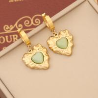 304 Stainless Steel Drop Earring with Natural Stone gold color plated & for woman & with rhinestone 15-30mm Sold By Pair
