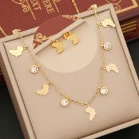 304 Stainless Steel Jewelry Set Stud Earring & necklace with 2inch extender chain gold color plated & for woman & with rhinestone & hollow Length Approx 15.7 Inch Sold By PC