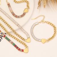 304 rozsdamentes acél Jewelry Set, Szív, arany színű aranyozott, különböző stílusokat a választás & mikro egyengetni cirkónia & a nő, Által értékesített PC