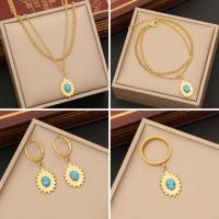 304 Stainless Steel Jewelry Set, finger ring & bracelet & earring & necklace, with turquoise, with 2inch extender chain, gold color plated, Double Layer & 4 pieces & oval chain & for woman, 30mm, US Ring Size:7, Length:Approx 15.7 Inch, Approx 7 Inch, Sold By Set