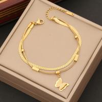 304 Stainless Steel Bracelet with 2inch extender chain gold color plated Double Layer & for woman Length Approx 7 Inch Sold By PC