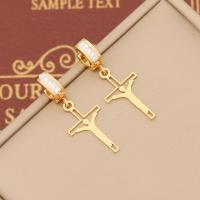 304 Stainless Steel Huggie Hoop Drop Earring Cross gold color plated & for woman & with rhinestone & hollow Sold By Pair