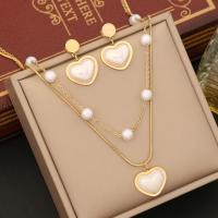 304 Stainless Steel Jewelry Set with Plastic Pearl Heart gold color plated & for woman & with rhinestone Sold By PC