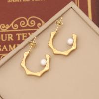304 rostfritt stål Stud Earring, med Plast Pearl, guldfärg pläterade, olika stilar för val & för kvinna & med strass, 10-20mm, Säljs av Par