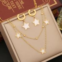 304 rozsdamentes acél Jewelry Set, -val Héj, Csillag, arany színű aranyozott, különböző stílusokat a választás & a nő & strasszos, Által értékesített PC