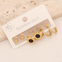 304 Stainless Steel Earring Set, gold color plated, three pieces & different styles for choice & for woman & enamel & with rhinestone, 10-15mm, 60x50mm, Sold By Set