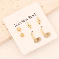 304 Stainless Steel Earring Set, gold color plated, three pieces & different styles for choice & for woman, 10-15mm, 50x60mm, Sold By Set