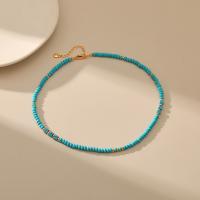 Brass Necklace with turquoise with 6cm extender chain 18K gold plated fashion jewelry & for woman blue nickel lead & cadmium free Length Approx 39 cm Sold By PC