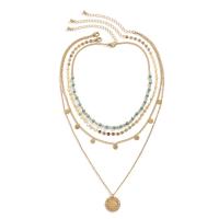 Zinc Alloy Jewelry Necklace with brass chain & iron chain & turquoise with 7cm extender chain fashion jewelry & multilayer & for woman golden nickel lead & cadmium free Length Approx 50 cm Approx 35 cm Sold By PC