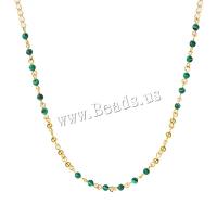 Stainless Steel Jewelry Necklace, 304 Stainless Steel, with Malachite, with 6cm extender chain, 14K gold plated, fashion jewelry & for woman, two different colored, Length:42 cm, Sold By PC