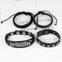 PU Leather Cord Bracelets with Zinc Alloy handmade 4 pieces & fashion jewelry & Unisex black Length 18-23 cm Sold By Set