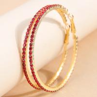 Zinc Alloy Hoop Earring with Rhinestone Donut gold color plated fashion jewelry & for woman nickel lead & cadmium free 63mm Sold By Pair