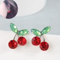 Zinc Alloy Stud Earring with Rhinestone Cherry plated fashion jewelry & for woman & faceted nickel lead & cadmium free Sold By Pair