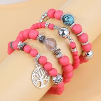 Tibetan Style Bracelet, with Crystal & Plastic, Flat Round, silver color plated, fashion jewelry & multilayer & for woman & hollow & frosted, more colors for choice, nickel, lead & cadmium free, Inner Diameter:Approx 53mm, Sold By PC