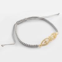 Brass Bracelet & Bangle, with Nylon Cord, high quality gold color plated, Length Adjustable & fashion jewelry & micro pave cubic zirconia, nickel, lead & cadmium free, 9x40x2mm, Length:Approx 17.2 cm, Sold By PC
