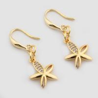 Brass Drop Earring, Flower, high quality gold color plated, fashion jewelry & micro pave cubic zirconia & for woman, nickel, lead & cadmium free, 34x12x2mm, Sold By Pair