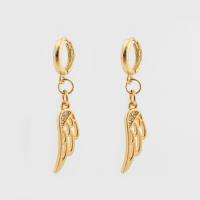 Brass Leverback Earring, Wing Shape, high quality gold color plated, fashion jewelry & micro pave cubic zirconia & for woman, nickel, lead & cadmium free, 42x12x2mm, Sold By Pair