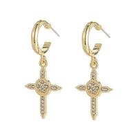 Zinc Alloy Drop Earrings Cross KC gold color plated fashion jewelry & for woman & with rhinestone nickel lead & cadmium free Sold By Pair