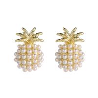 Zinc Alloy Stud Earring with Plastic Pearl Pineapple KC gold color plated fashion jewelry & for woman nickel lead & cadmium free Sold By Pair
