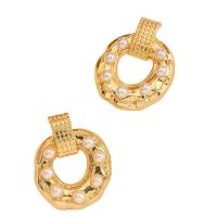 Tibetan Style Drop Earrings, with Plastic Pearl, KC gold color plated, fashion jewelry & for woman, golden, nickel, lead & cadmium free, 25x20mm, Sold By Pair