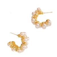 Zinc Alloy Stud Earring with Plastic Pearl KC gold color plated fashion jewelry & for woman golden nickel lead & cadmium free Sold By Pair